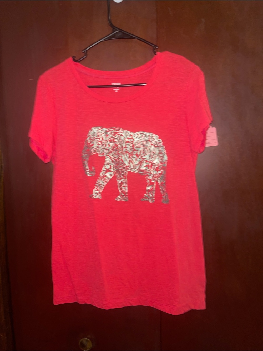 crown & ivy Coral Short Sleeve Tee with Metallic Elephant